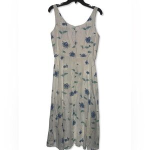 Elegant Floral Midi Dress - Blue and Cream